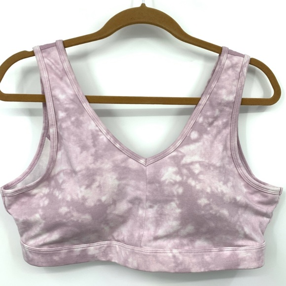 Old Navy Other - Old Navy Women XL Sports Bra Go Dry Purple White Tie Dye Low Cut V Neck Pull On